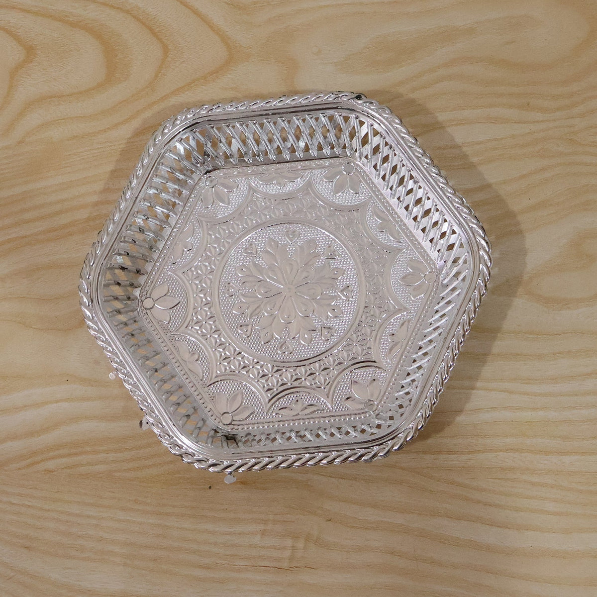 Decorative Silver Serving Tray Traditional Embossed Floral Design
