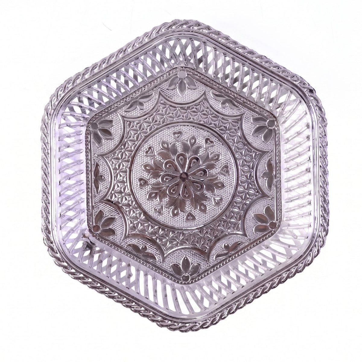 Decorative Silver Serving Tray  Traditional Embossed Floral Design